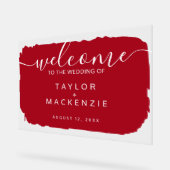 Welkom bij de bruiloft gepersonaliseerde rood acryl bord (Hoek)