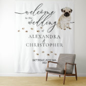 Welkom bij de bruiloft Pug Dog Wandkleed (In situ)