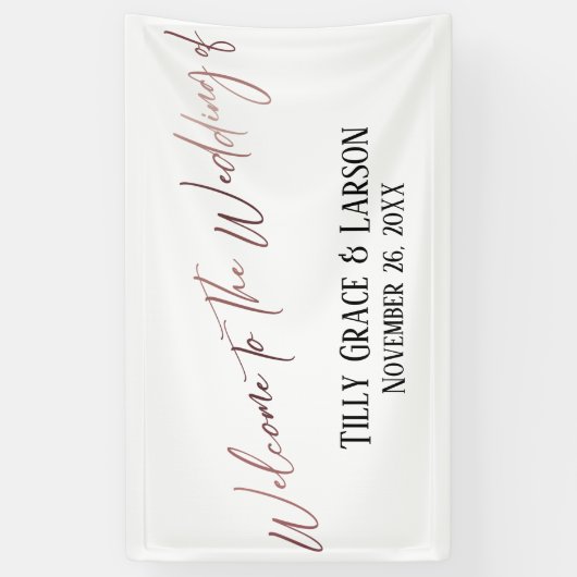 Welkom bij de bruiloft van, Roos Gold Handwriting Spandoek (Verticaal)
