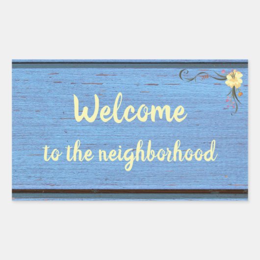 Welkom bij de buurt Blue Wooden Planks Re Rechthoekige Sticker (Voorkant)