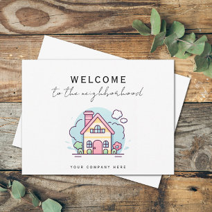 Welkom bij de Buurt Pastelkleurige Cottage Kunst Briefkaart