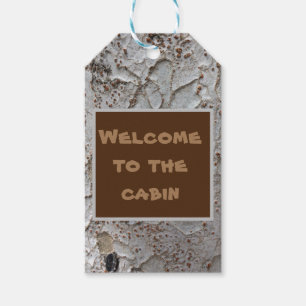 Welkom bij de Cabin Tree Bark Rustic House Guest Cadeaulabel