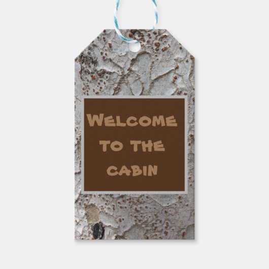 Welkom bij de Cabin Tree Bark Rustic House Guest Cadeaulabel (Voorkant)
