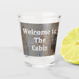 Welkom bij de Cabin Tree Trunk Close-up foto Shot Glas
