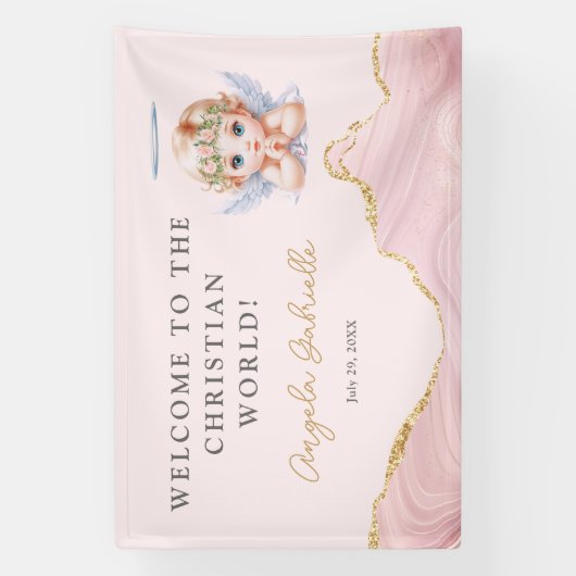 Welkom bij de Christelijke wereld meisje doop Spandoek (Verticaal)