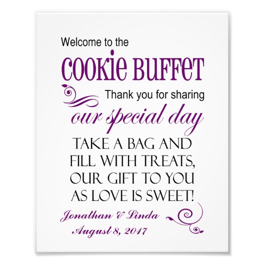Welkom bij de Cookie Buffet Wedding Sign - Plum Foto Afdruk (Voorkant)