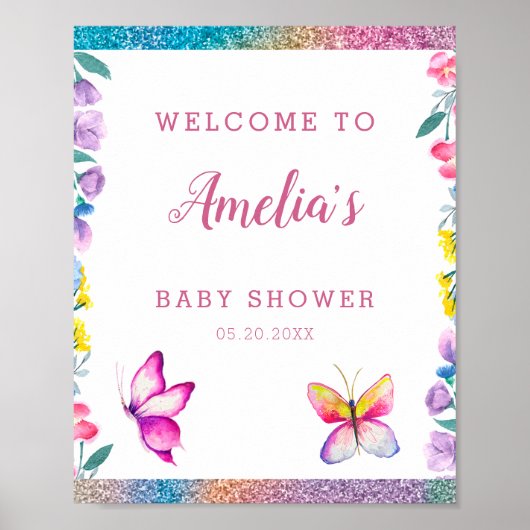 Welkom bij de Cute Butterfly Baby Shower Poster (Voorkant)