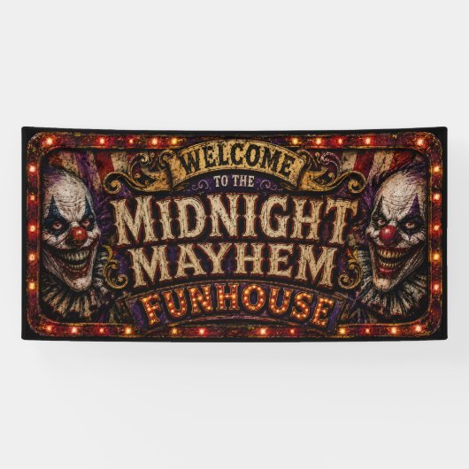 Welkom bij de Midnight Mayhem Funhouse Spandoek (Horizontaal)