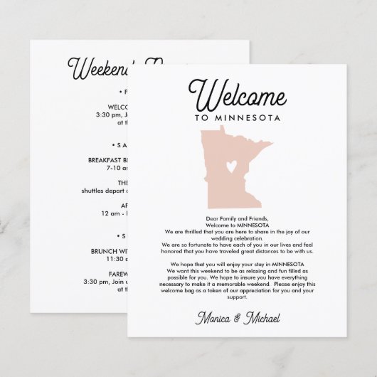 Welkom bij de MINNESOTA-brief en -reisroute (Voorkant / Achterkant)