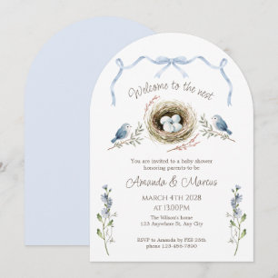 Welkom bij de Nest Blue Ribbon Baby Shower Kaart