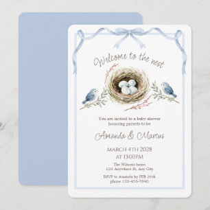 Welkom bij de Nest Blue Ribbon Baby Shower Kaart