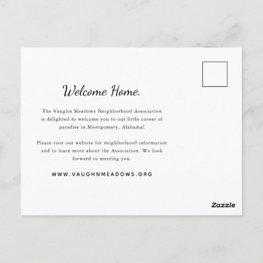 Welkom bij de nieuwe buurtbewoner briefkaart (Achterkant)