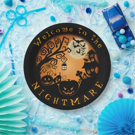 Welkom bij de Nightmare Halloween Pumpkin Custom Papieren Bordje (Feest)