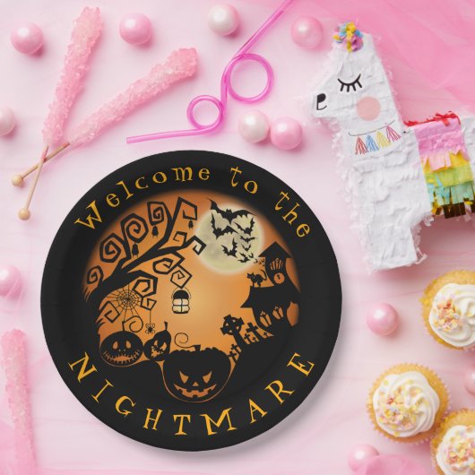 Welkom bij de Nightmare Halloween Pumpkin Custom Papieren Bordje (Feest)