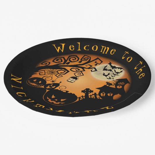 Welkom bij de Nightmare Halloween Pumpkin Custom Papieren Bordje (Gekanteld)