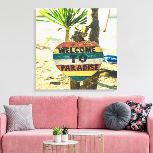 Welkom bij de Paradijs Beach Ocean Canvas Afdruk (Insitu (Woonkamer))