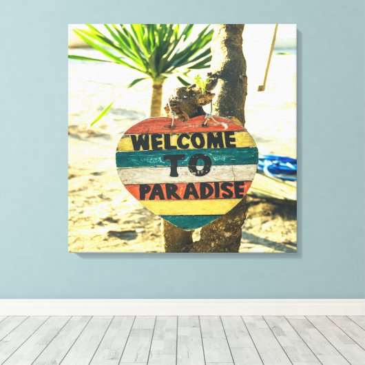 Welkom bij de Paradijs Beach Ocean Canvas Afdruk (Insitu (Houten vloer))