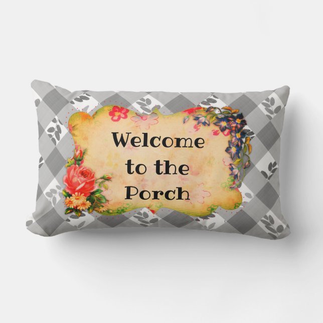 Welkom bij de Porch Grey Country Gingham Pillow Kussen (Voorkant)