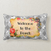Welkom bij de Porch Grey Country Gingham Pillow