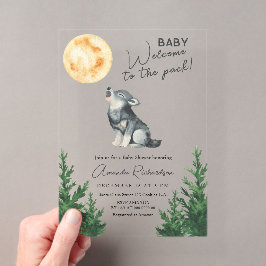 Welkom bij de roedel! Wolf Baby Shower Acryl Uitnodigingen