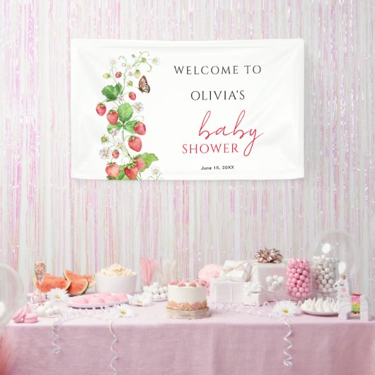 Welkom bij de Strawberry Baby Shower  Spandoek (Feest)