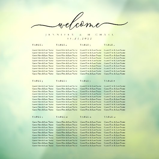 Welkom bij de tabelnummers van de trouwsessietabel raamsticker (Vel 3)