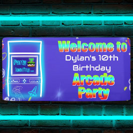 Welkom bij de verjaardag van Retro Arcade Power Up Spandoek