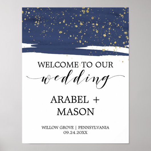 Welkom bij de waterverf marine en Gold Sparkle Wed Poster (Voorkant)