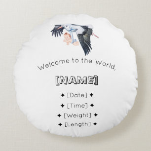 Welkom bij de Wereld Custom Name & Birth Stats Bab Rond Kussen