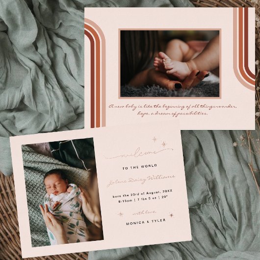 Welkom bij de Wereld | | Retro Boho Geboorte Kaart