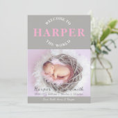 Welkom bij de Wereld roze grijze Geboorteaankondig Kaart (Staand voorkant)