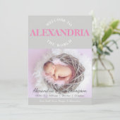 Welkom bij de Wereld roze grijze Geboorteaankondig Kaart (Staand voorkant)