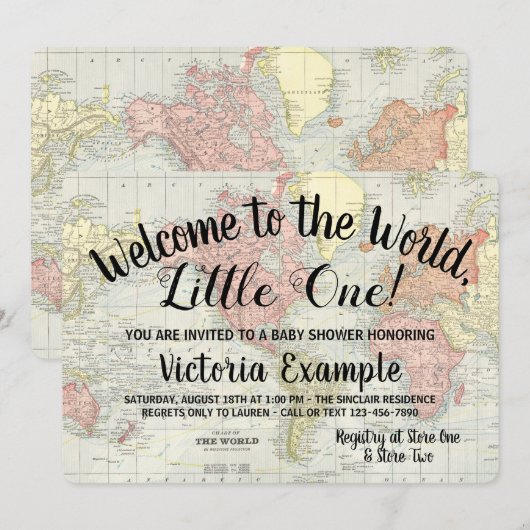 Welkom bij de Wereldkaart Baby Shower Kaart (Voorkant / Achterkant)