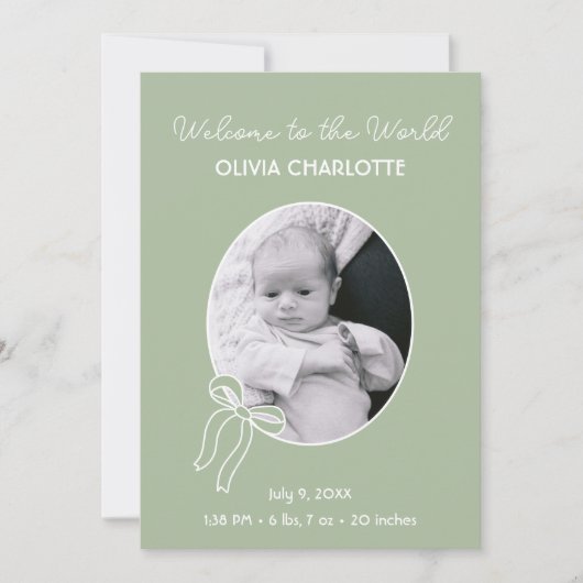 Welkom bij de Wereldwijze Groene Pasgeboren Baby G Aankondiging (Voorkant)