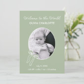 Welkom bij de Wereldwijze Groene Pasgeboren Baby G Aankondiging (Staand voorkant)