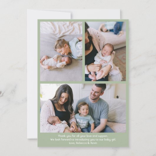 Welkom bij de Wereldwijze Groene Pasgeboren Baby G Aankondiging (Achterkant)