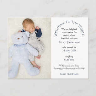 Welkom bij de World Baby Boy Photo Text White Briefkaart