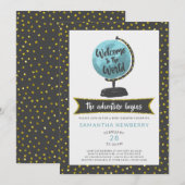 Welkom bij de World Boy baby shower Invitation Kaart (Voorkant / Achterkant)