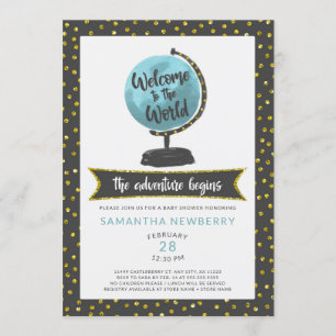 Welkom bij de World Boy baby shower Invitation Kaart