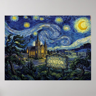 Welkom bij Denton Starry Night Cinematic Landschap Poster