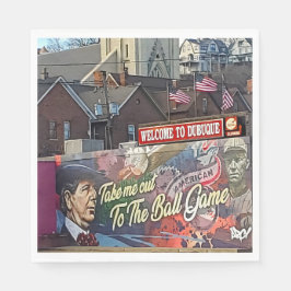 Welkom bij Dubuque, Iowa Sign met Amerikaanse vlag Servet