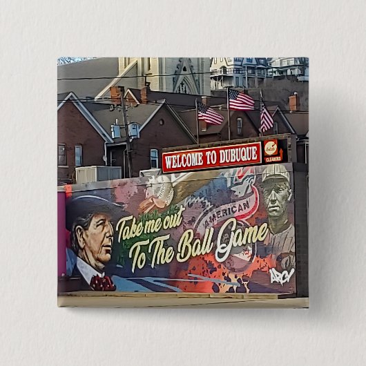 Welkom bij Dubuque, Iowa Sign met Amerikaanse vlag Vierkante Button 5,1 Cm (Voorkant)