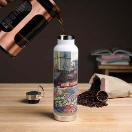 Welkom bij Dubuque, Iowa Sign met Amerikaanse vlag Waterfles