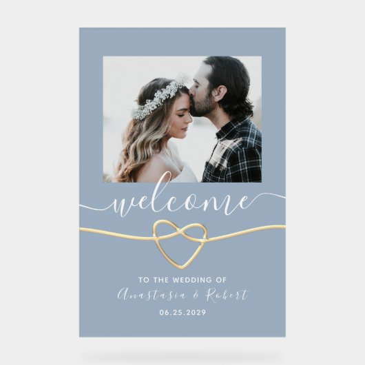 Welkom bij Dusty Blue Wedding Acryl Bord (Voorkant)