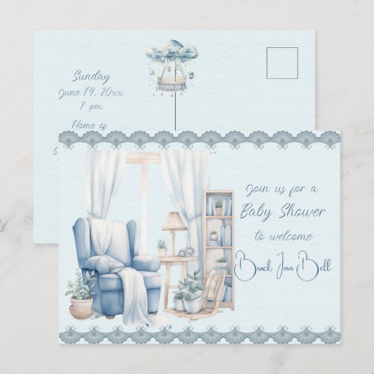 Welkom bij een Baby Boy Shower Uitnodiging Briefkaart (Voorkant / Achterkant)