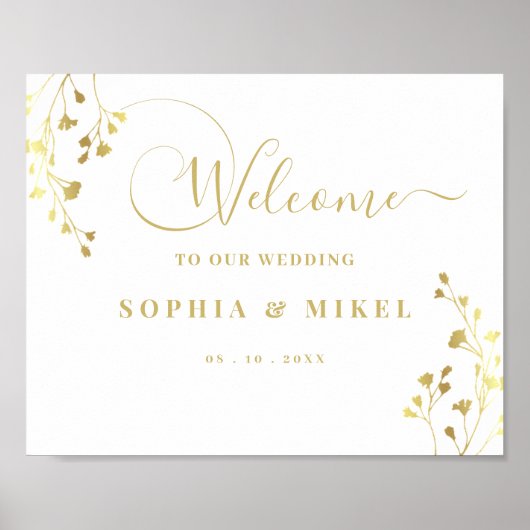 Welkom bij Elegant Gold Welcome & Floral Weduwscha Poster (Voorkant)