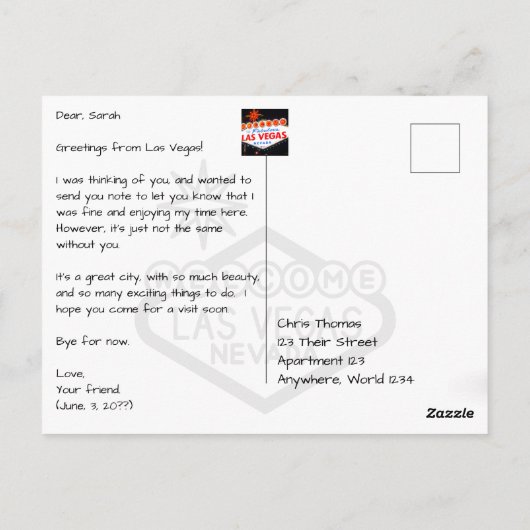 Welkom bij Fabulous Las Vegas Aanmelden in Las Veg Briefkaart (Achterkant)