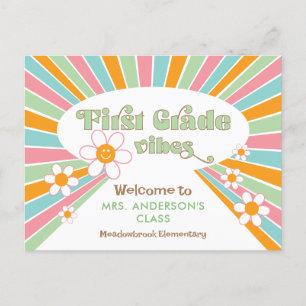 Welkom bij First Grade 70s Retro Teacher's Briefkaart