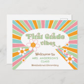 Welkom bij First Grade 70s Retro Teacher's Briefkaart (Voorkant / Achterkant)
