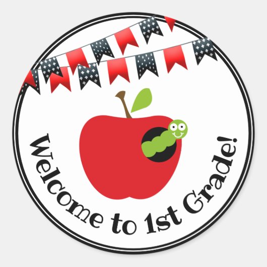 Welkom bij First Grade Red en Black Ronde Sticker (Voorkant)